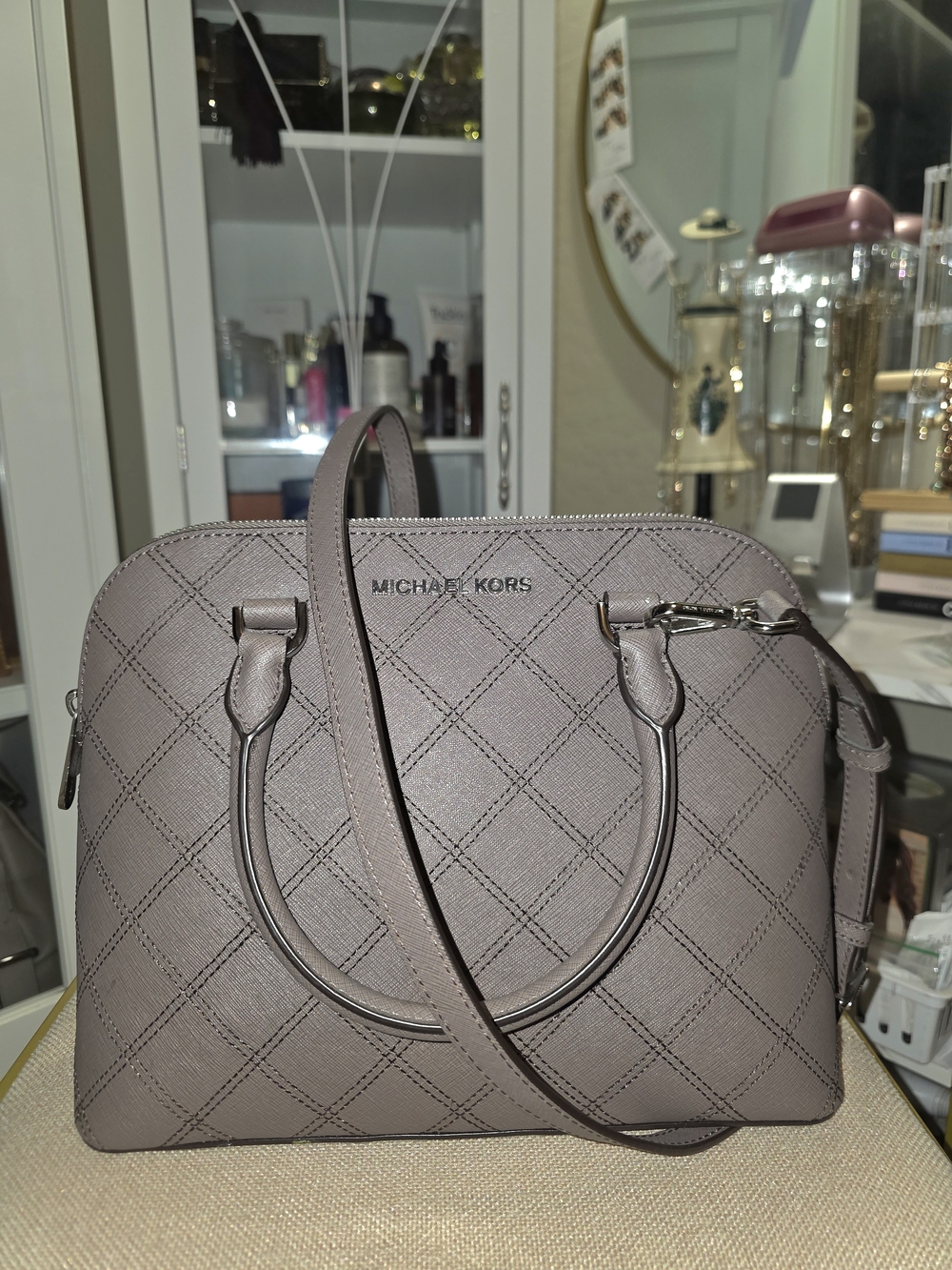 Michael Kors Cinder Medium Dome Satchel Gray Bag Saffiano Leather 30F5SCPS2T